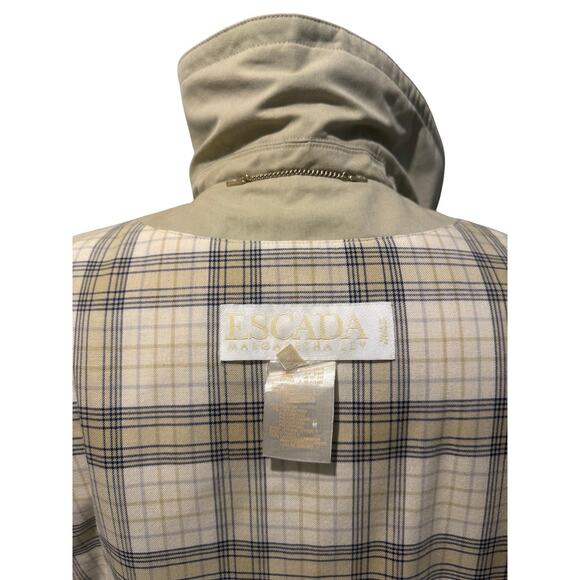 Vintage Escada Margaretha Ley Beige Trench Coat Made Germany 89-90 Plaid Lined - Picture 11 of 12